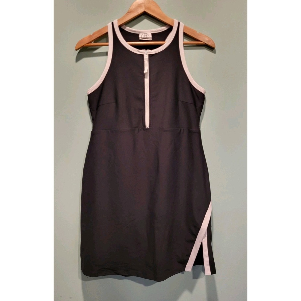 Sage Black White Sleeveless Stretch Athletic Tennis Golf Dress With Shorts L